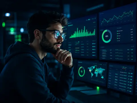 Especialista SEO revisando métricas de tráfico orgánico y posicionamiento web